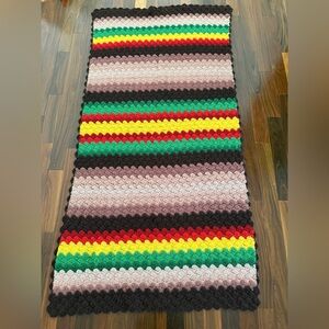 Large Crochet Granny Zig Zag Afghan Throw Blanket Rainbow Chevron Multicolor Vtg